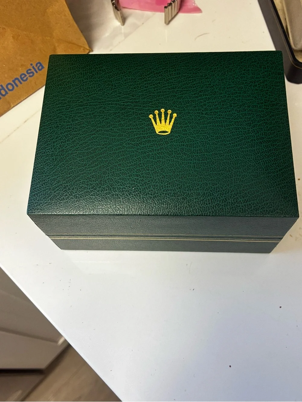 Rolex Oyster Perpetual 18k 35mm Blue Dial Fluted Bezel Watch 1005 W/Box